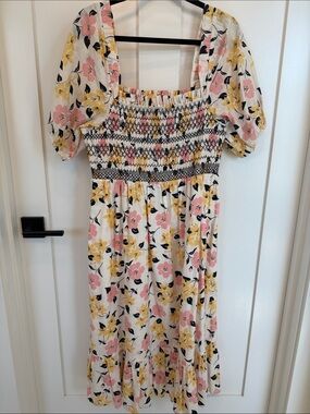 kate spade New York Pink Label on White Smocked Fabric